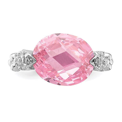 Sterling Silver Rhodium-plated Pink and Clear Cubic Zirconia Ring Size 6
