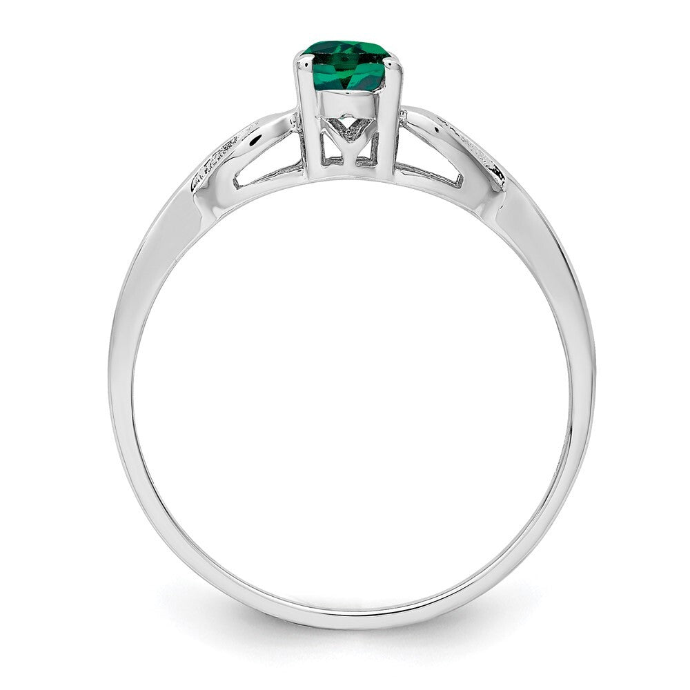 Sterling Silver Rhodium-plated Created Emerald Ring
