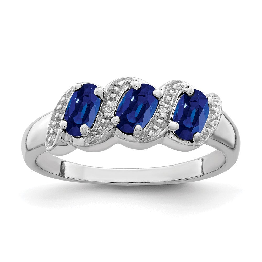 Sterling Silver Rhodium-plated Sapphire & Diamond Ring Size 7