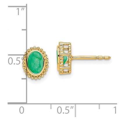14k Yellow Gold Oval Emerald Stud Earrings