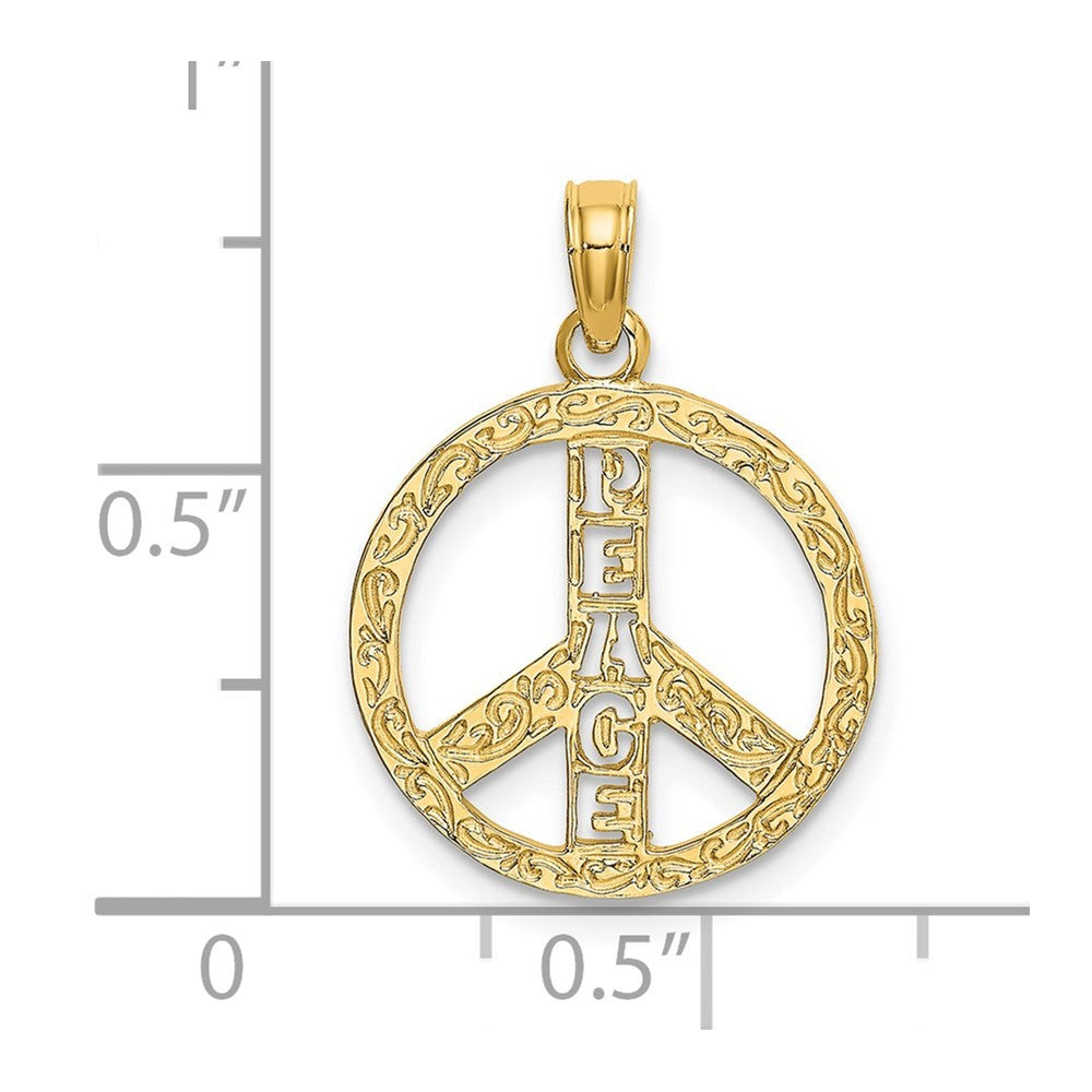 14k Yellow Gold Flat Textured Peace Sign Charm Pendant