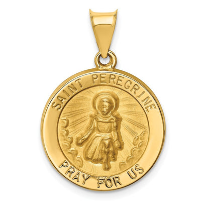 14k Yellow Gold Polished and Satin St Peregrine Medal Hollow Pendant for Women
