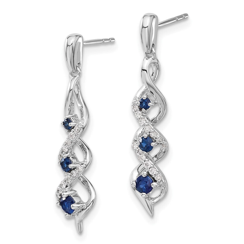 14k White Gold Diamond and Blue Sapphire Dangle Earrings