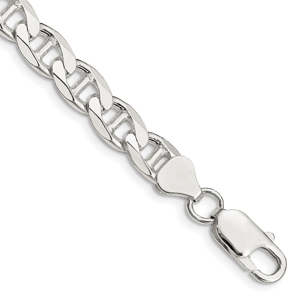 Sterling Silver 7.4mm Diamond-Cut Flat Anchor Curb Chain Bracelet