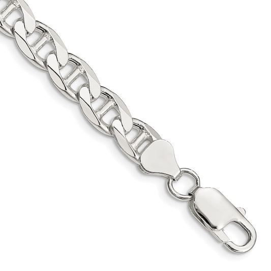 Sterling Silver 7.4mm Diamond-Cut Flat Anchor Curb Chain Bracelet