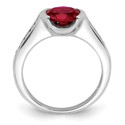 Sterling Silver Rhodium-plated Synthetic Ruby and CZ Bezel Ring