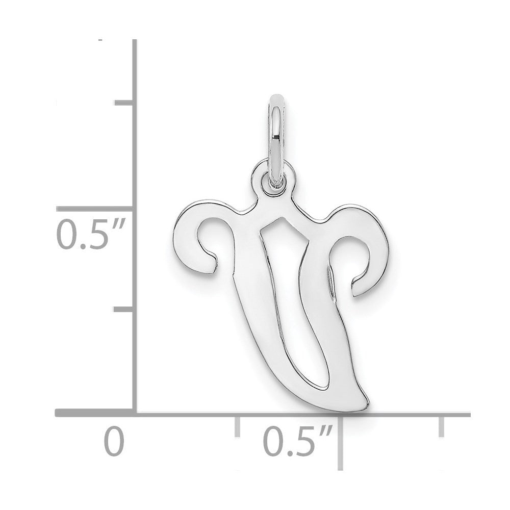 14k White Gold Script Letter V Initial Charm Pendant
