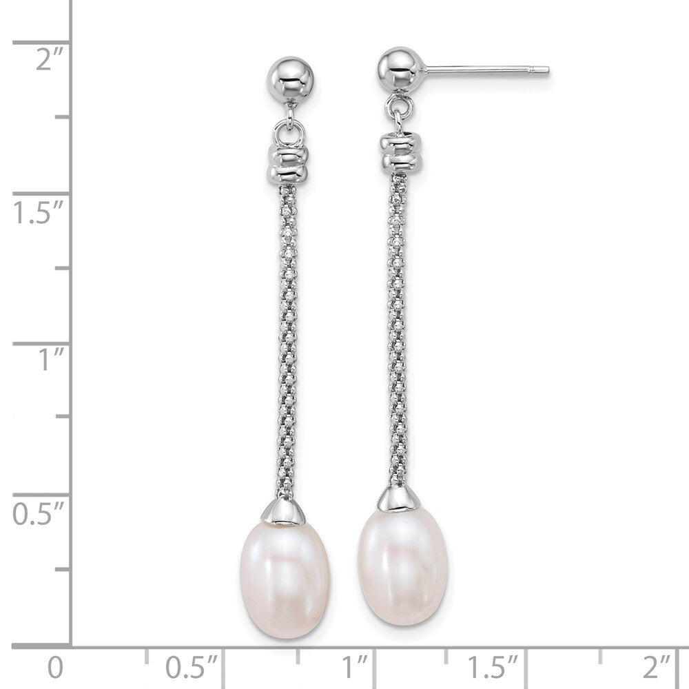 Sterling Silver 7-8mm White Rice Freshwater Cultured Pearl Post Dangle Earrings