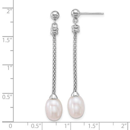 Sterling Silver 7-8mm White Rice Freshwater Cultured Pearl Post Dangle Earrings