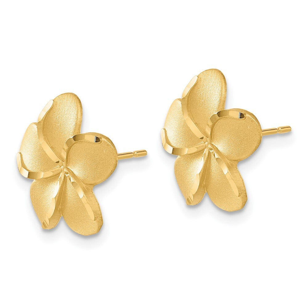 14k Yellow Gold Plumeria French Wire Stud Earrings Gift for Women
