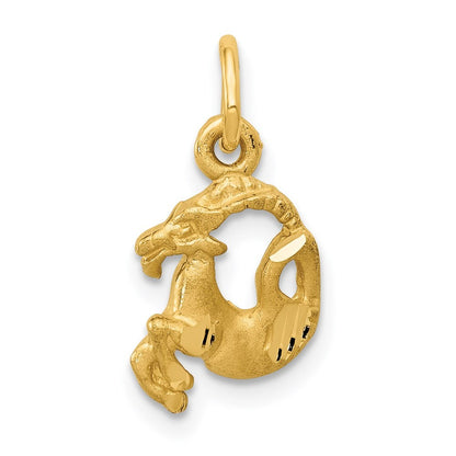 14k Yellow Gold Satin Diamond-cut Capricorn Zodiac Charm Pendant
