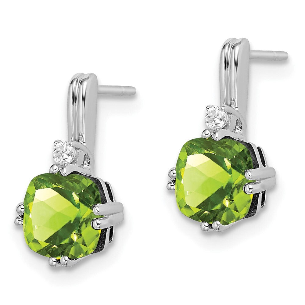 14k White Gold Cushion Peridot and Diamond Drop & Dangle Earrings