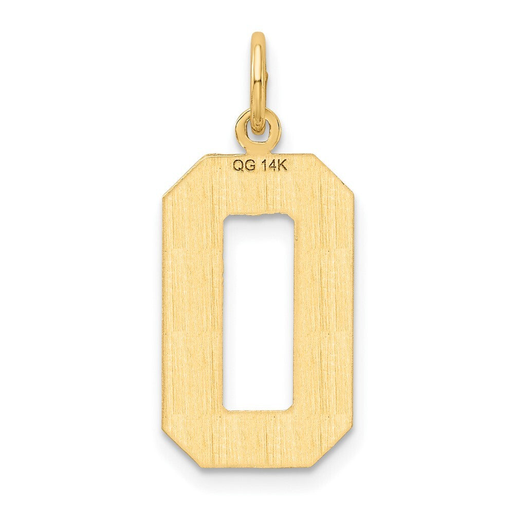 14k Yellow Gold Large Brushed Diamond-cut Number 0 Charm Pendant for Women