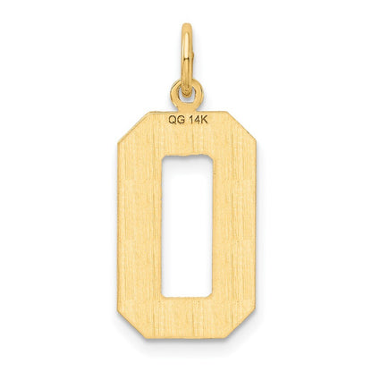 14k Yellow Gold Large Brushed Diamond-cut Number 0 Charm Pendant for Women