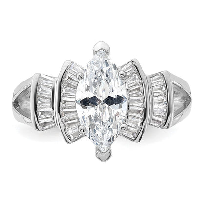 Sterling Silver Rhodium-plated Marquise Shape Center Cubic Zirconia Ring Size 7