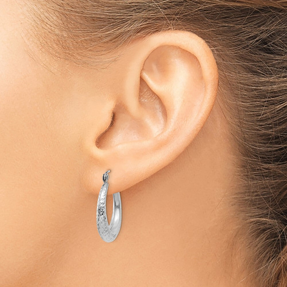 14K White Gold Diamond Cut Hollow Hoop Earrings Gift for Women