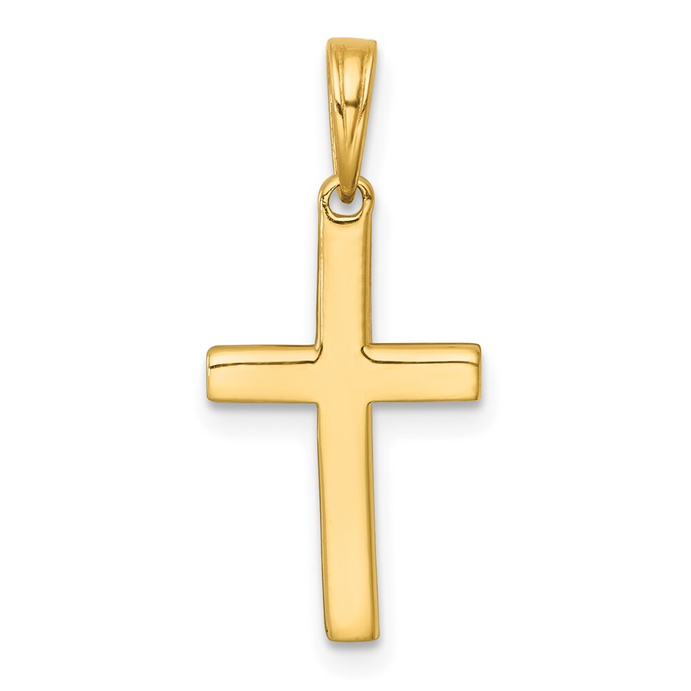 14k Yellow Gold Rhodium Diamond-Cut Cross Pendant for Women