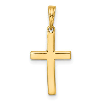 14k Yellow Gold Rhodium Diamond-Cut Cross Pendant for Women