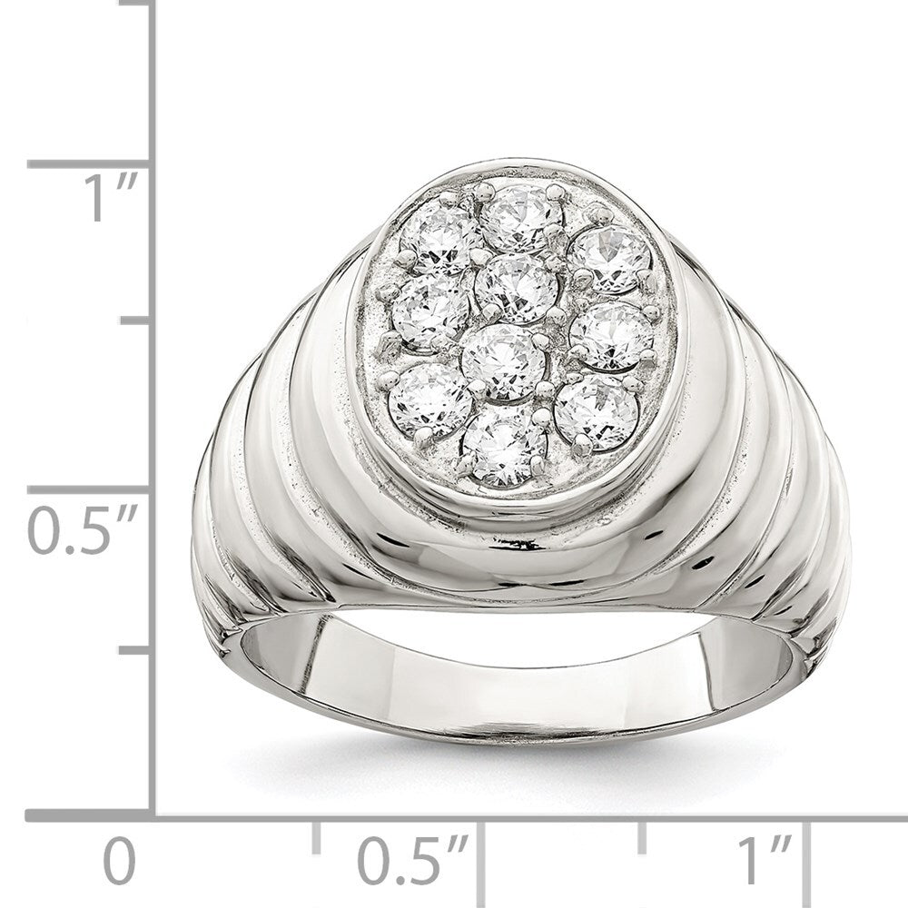 Sterling Silver Rhodium-plated Men's Cubic Zirconia Cluster Ring Size 11