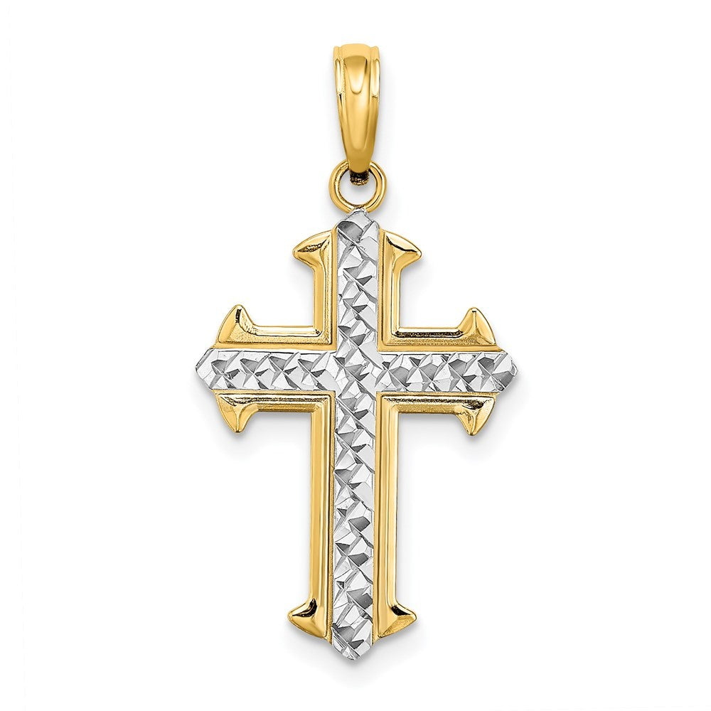 14k Yellow Gold w Rhodium Diamond-Cut Cross Charm