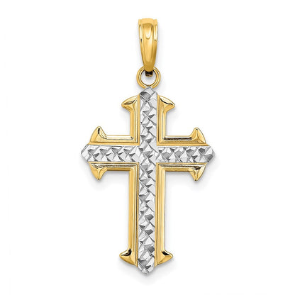 14k Yellow Gold w Rhodium Diamond-Cut Cross Charm