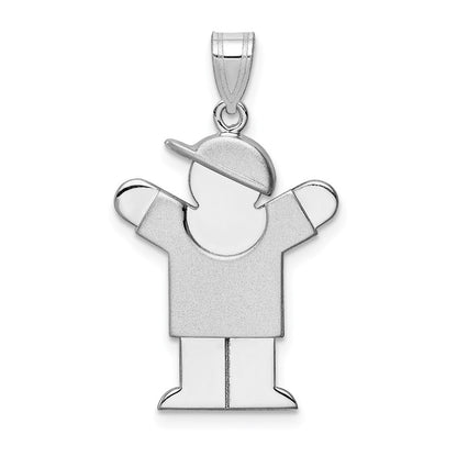 14k White Gold Medium Boy w Hat on Right Engravable Charm