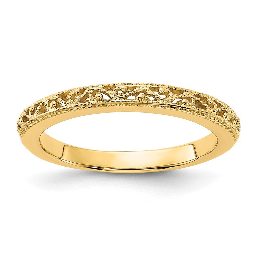 14k Yellow Gold 3mm Filigree Wedding Band Ring
