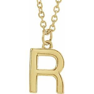 14k Yellow Gold Initial R Dangle 18" Necklace Gift for Women