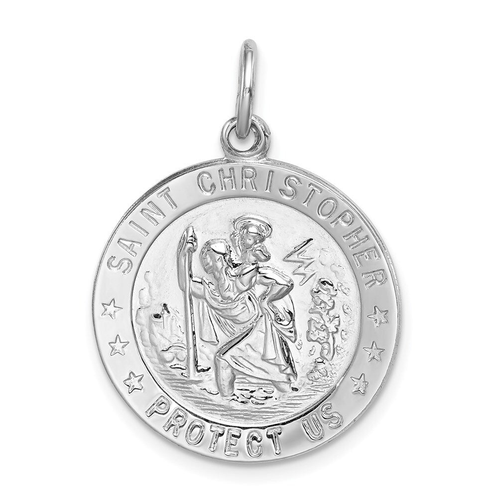 Sterling Silver Rhodium-plated Saint Christopher Medal Pendant