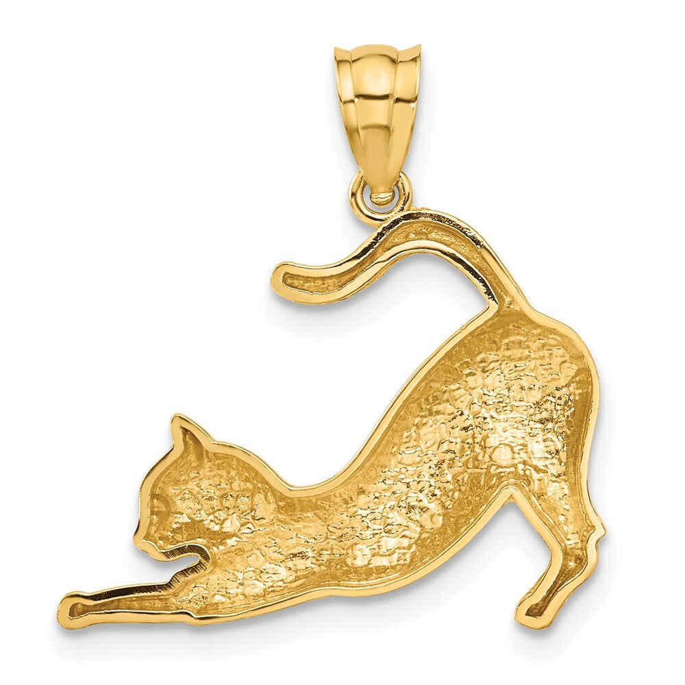 14k Yellow Gold Stretching Cat Pendant for Women
