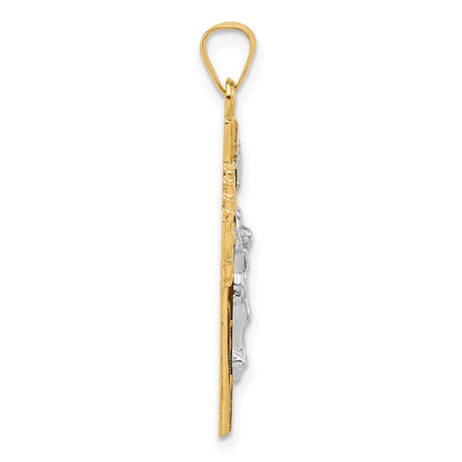 14k Two-tone Gold Hollow INRI Crucifix Pendent for Women