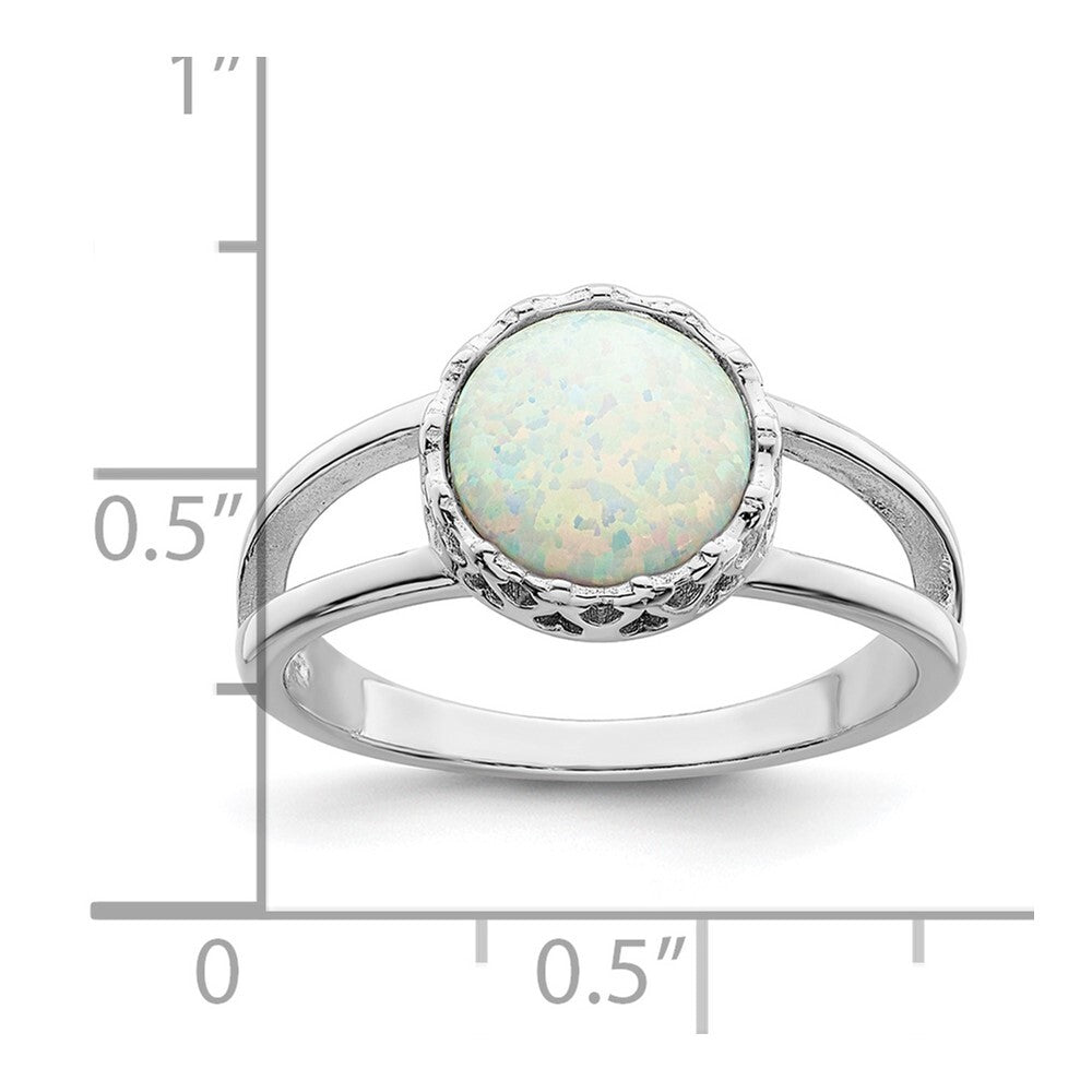 Sterling Silver Rhodium-plated Round White Created Opal Inlay Ring Size 8