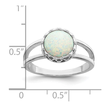 Sterling Silver Rhodium-plated Round White Created Opal Inlay Ring Size 8