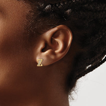 14k Yellow Gold Diamond Initial Z Earrings