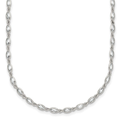 Sterling Silver Polished Oval Bezel CZ 16 Inch with 2 Inch Extension Necklace