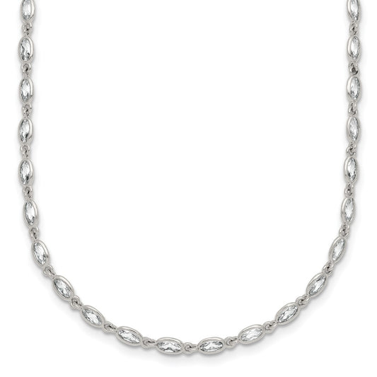 Sterling Silver Polished Oval Bezel CZ 16 Inch with 2 Inch Extension Necklace