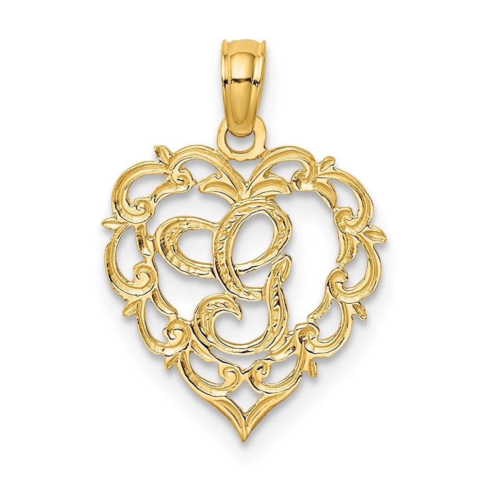 14k Yellow Gold Heart Script Letter G Initial Charm
