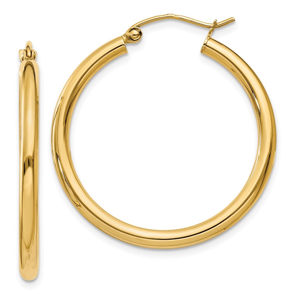 14k Yellow Gold Polished 2.5mm Tube Hoop Earrings