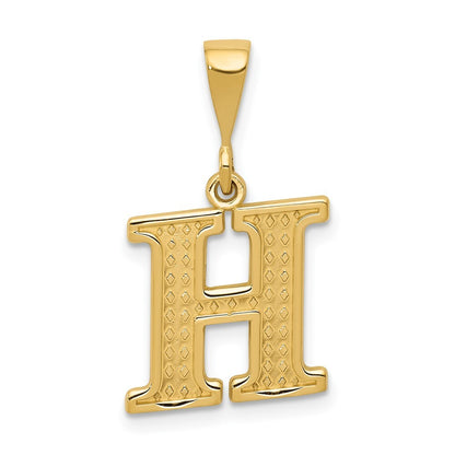 14k Yellow Gold Textured Initial H Charm Pendant for Women