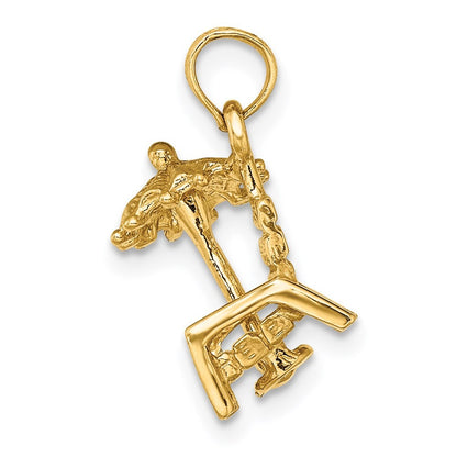 14k Yellow Gold 3-D Beach Chair w/ Umbrella Charm