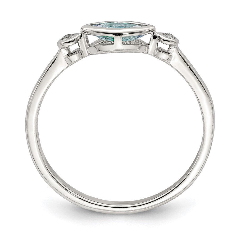 Sterling Silver Rhodium-plated Polished Aquamarine/White Topaz Ring Size 7