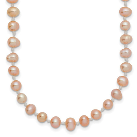 14k Yellow Gold 4-5mm Pink Near-Round Freshwater Cultured Pearl 16 inch Necklace