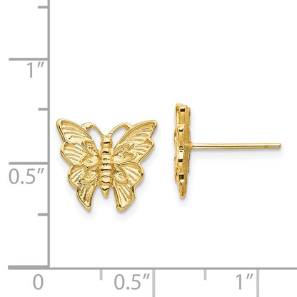 14k Yellow Gold Polished Butterfly Stud Earrings Gift for Women