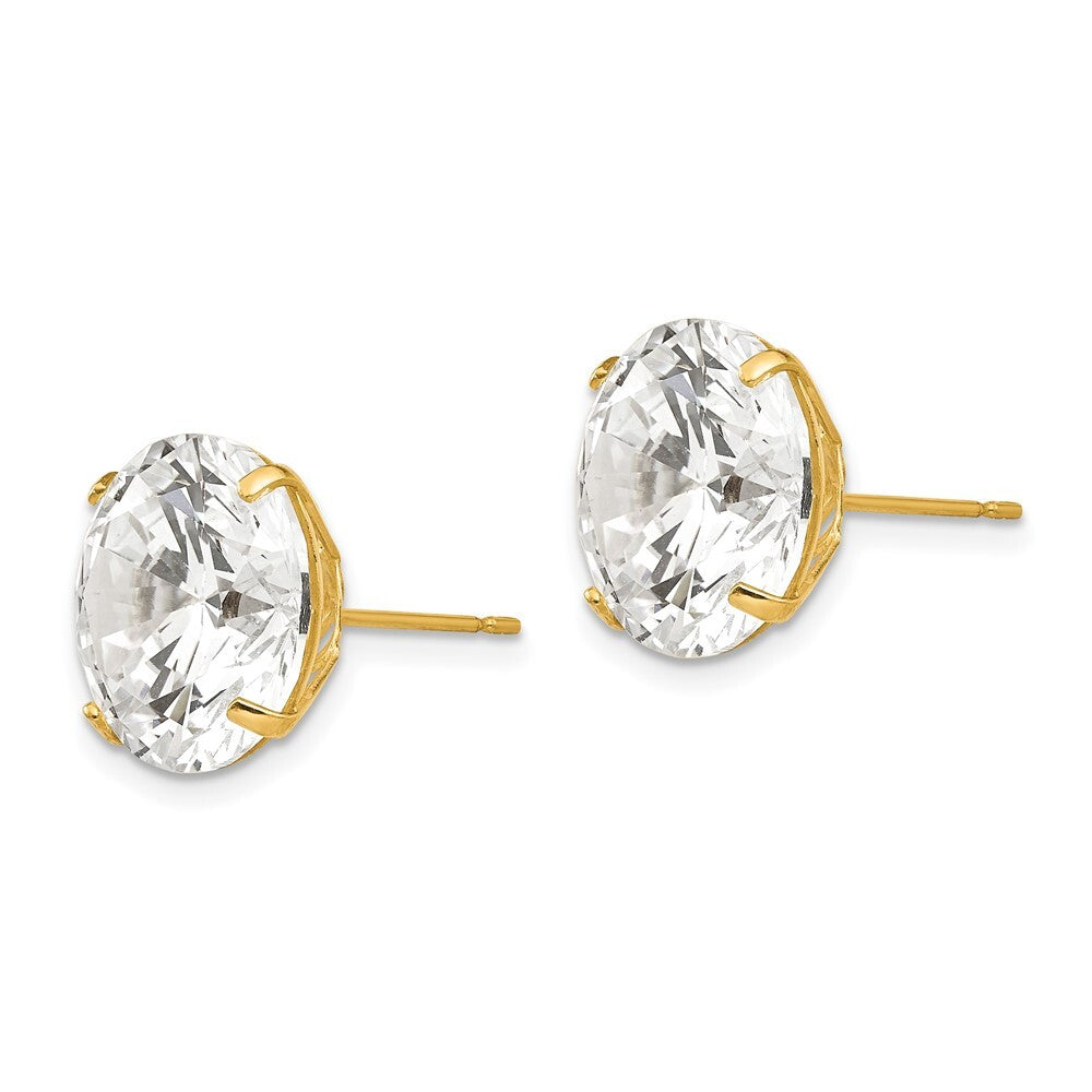 14k Yellow Gold 12mm Round Cubic Zirconia Stud Earrings Gift for Women