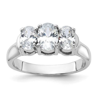 Sterling Silver Rhodium-plated 3 Stone Cubic Zirconia Ring Size 8