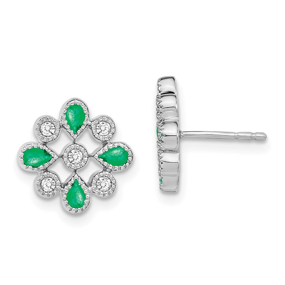 14k White Gold Emerald and Diamond Drop & Dangle Earrings