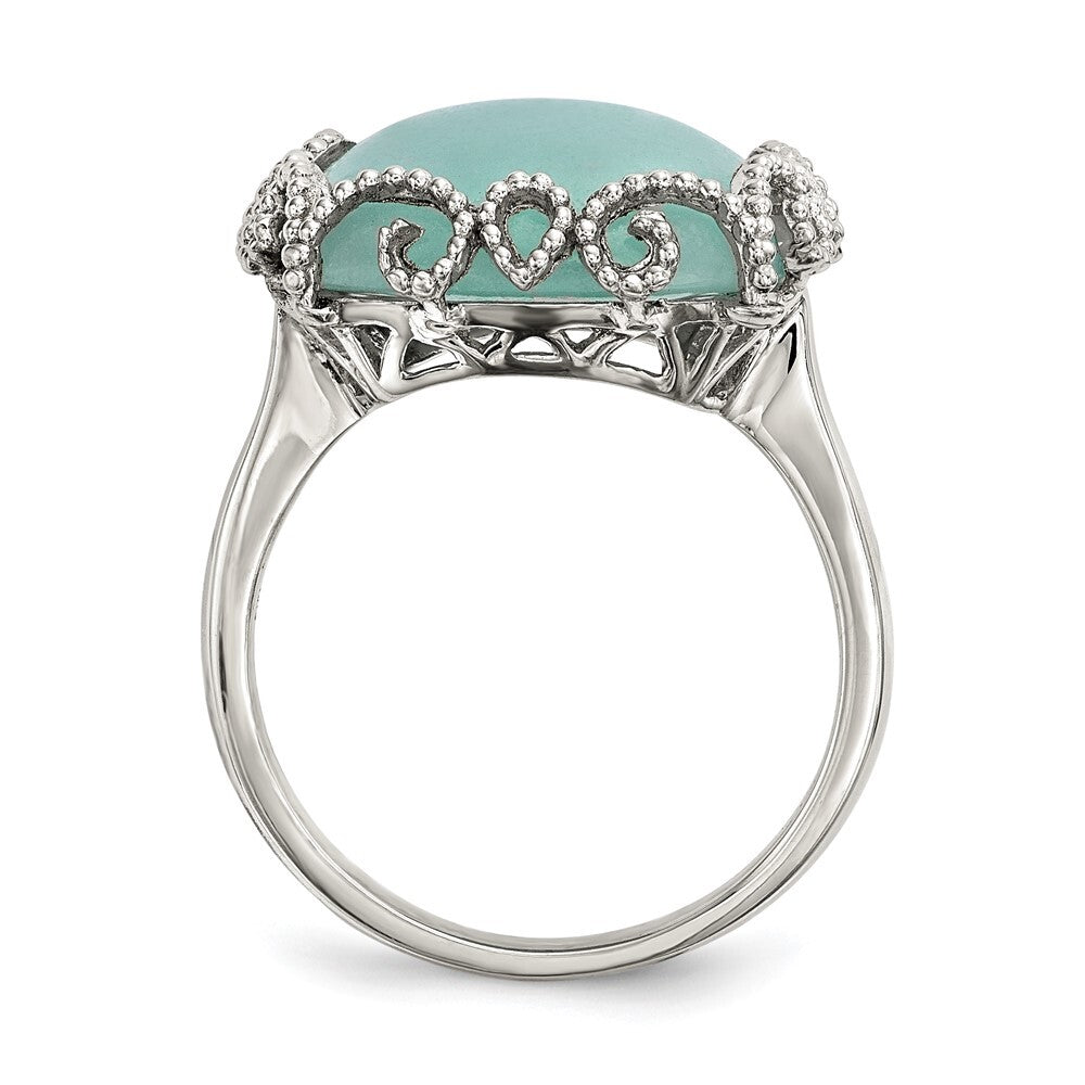Sterling Silver Rhod-plated Created Amazonite Polished/Textured Ring Size 6