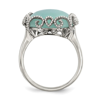 Sterling Silver Rhod-plated Created Amazonite Polished/Textured Ring Size 6