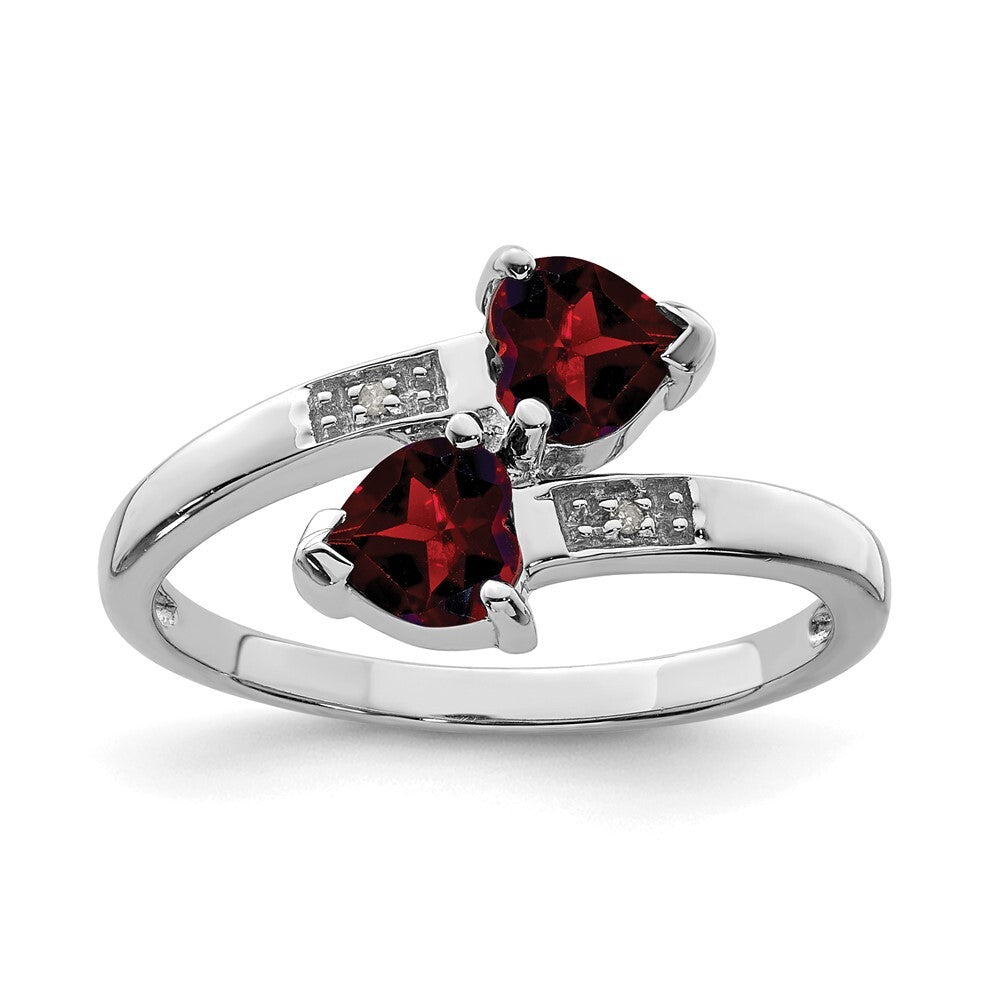 Sterling Silver Rhodium Garnet & Diamond Heart Ring Size 7