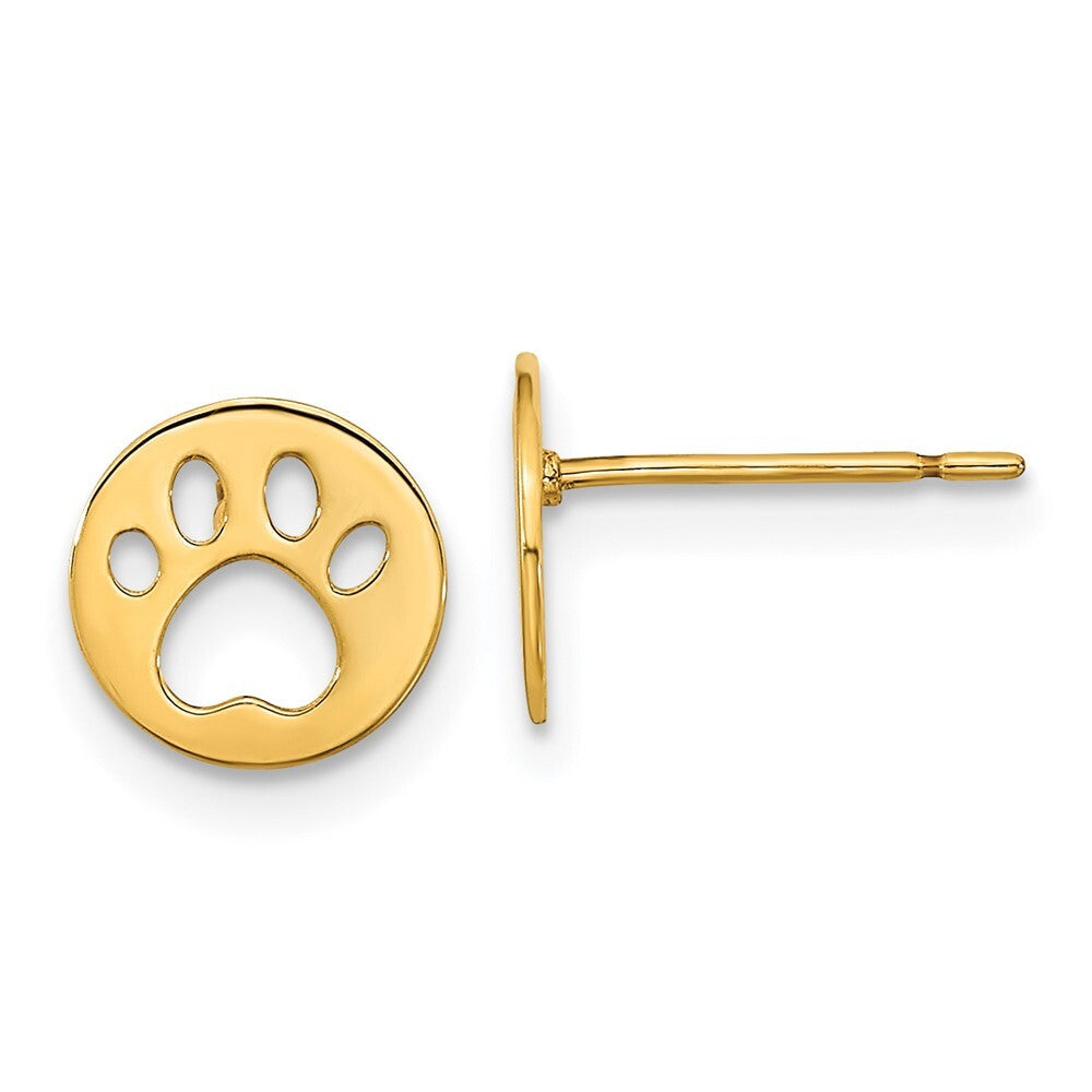 14k Yellow Gold Kids Pawprint Stud Earrings